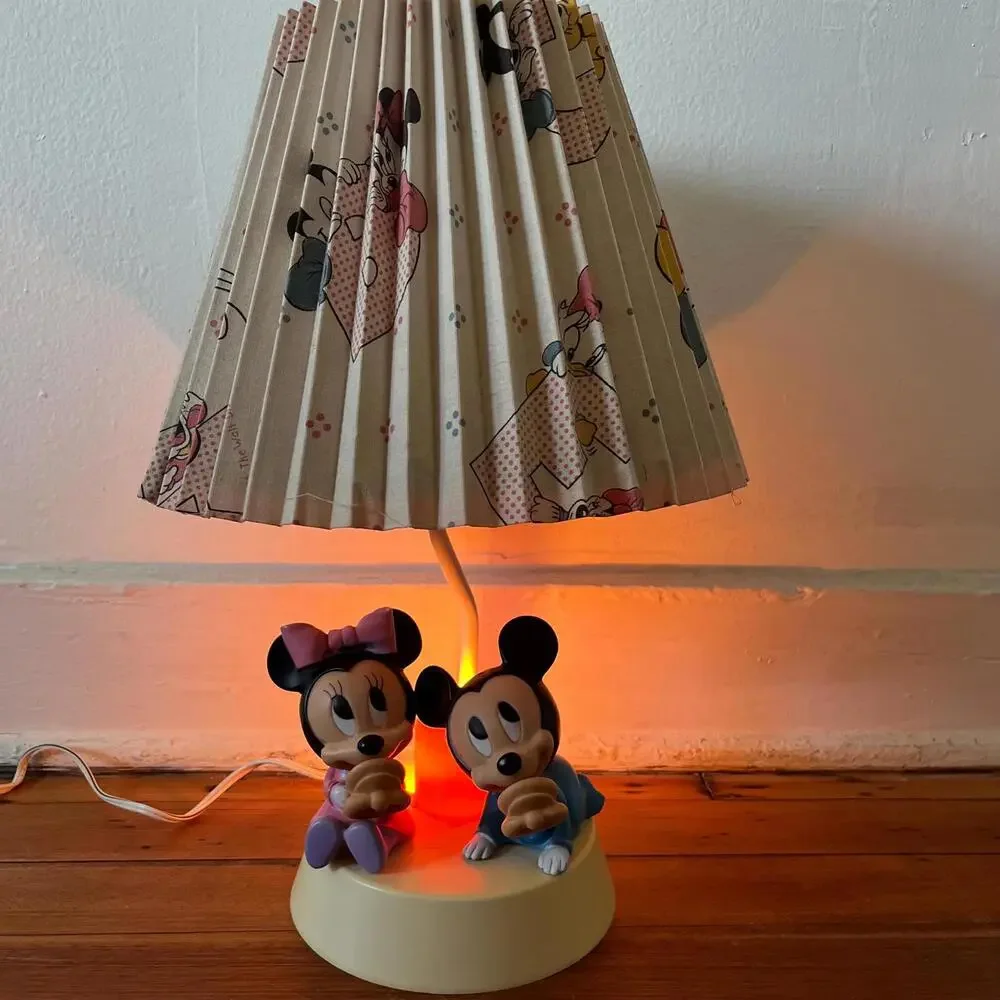 Vintage Disney Mickey and Minnie Mouse Kids Lamp – Figurine Base & Pleated Shade